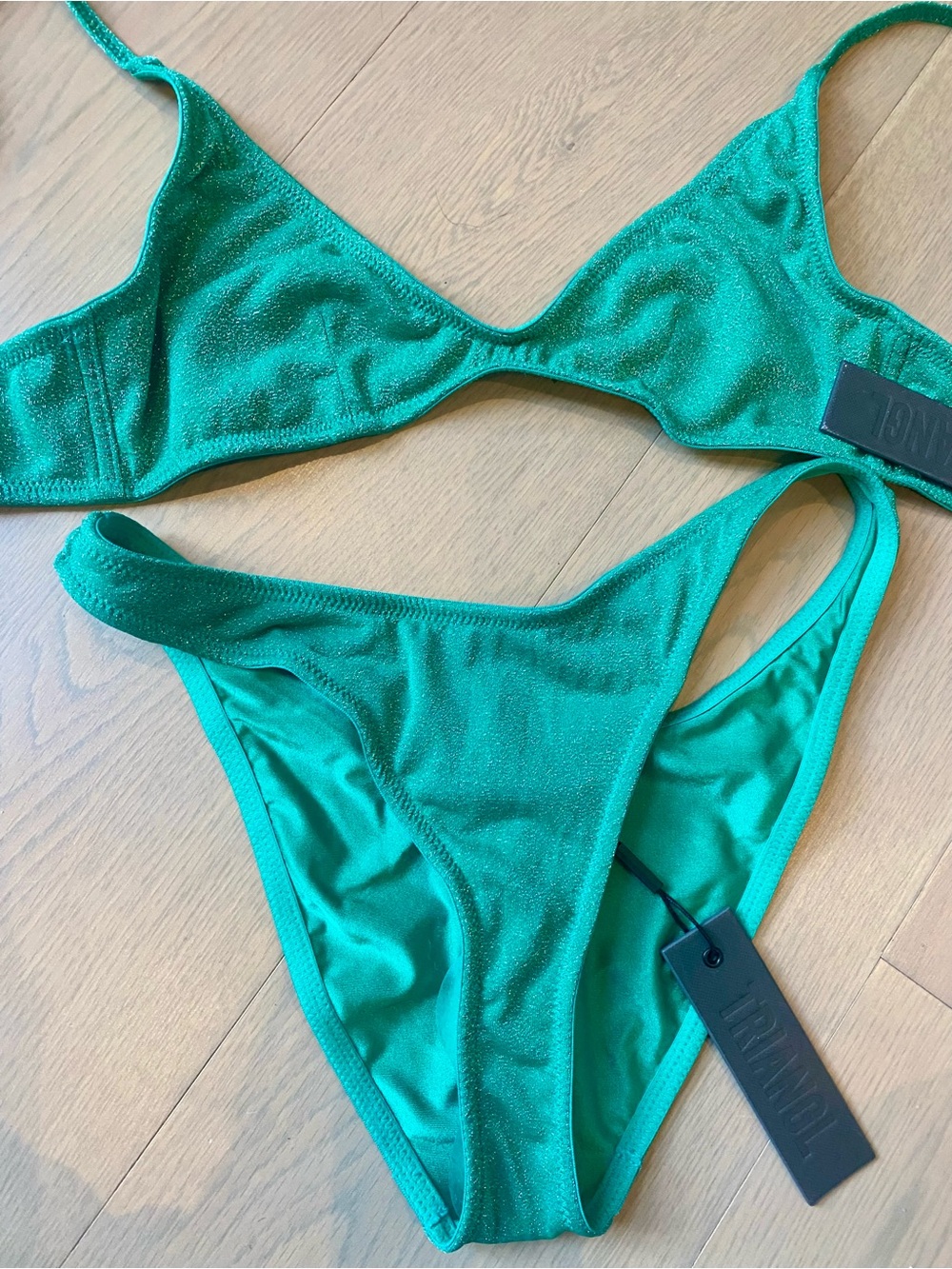 triangl swimwear Shimmery Teal Triangle Bikini Set